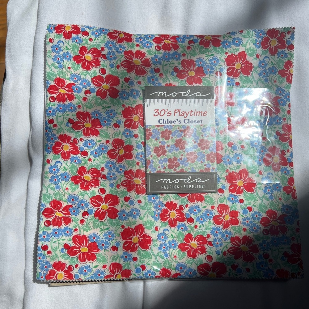 Moda 30's Playtime Chloe's Closet Floral Layer Cake - Red, Blue, Green